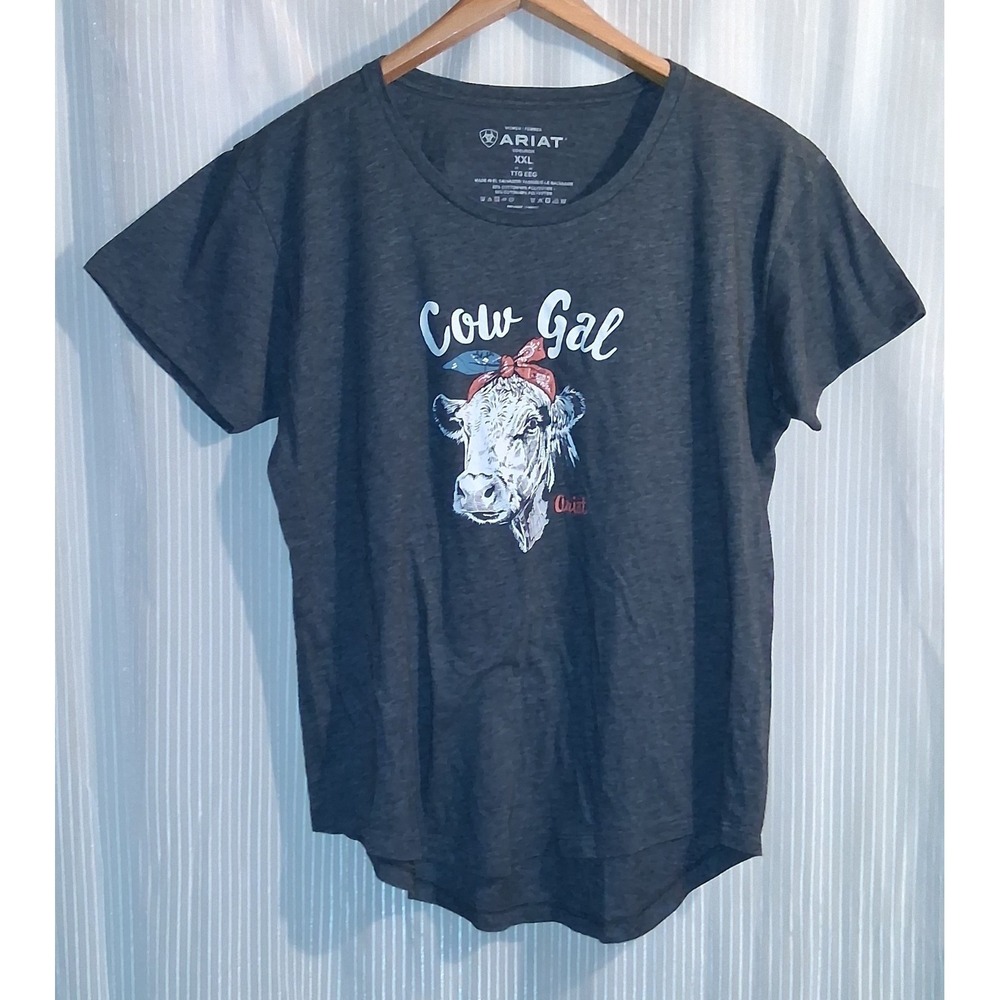 Ariat COW GAL  T-‎ Shirt Women's Size  2XL Graphic GRAY Farm Clothing Top